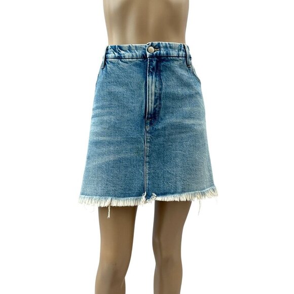 Good American Distressed Raw Hem Denim Mini Skirt Indigo Blue Womens XL, 20 - Picture 3 of 16